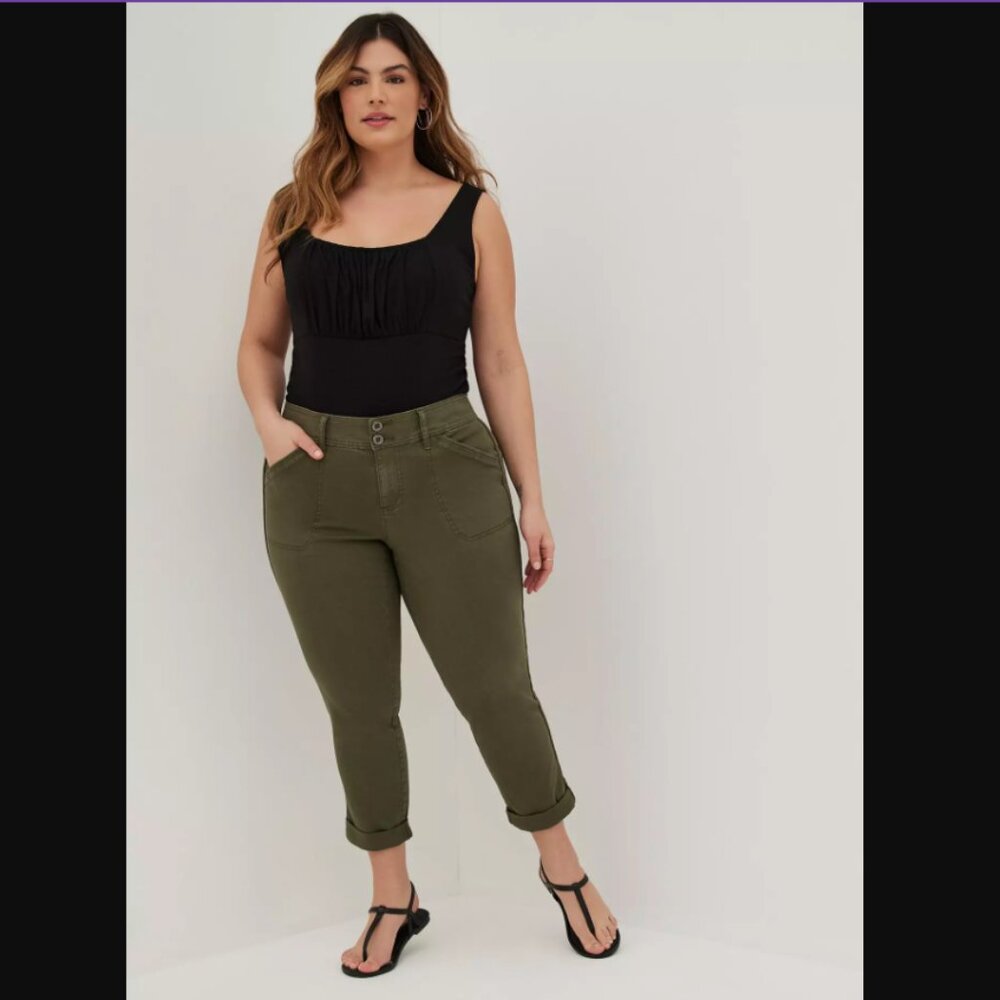 EUC Torrid Crop Aviator Skinny Stretch Twill Mid-Rise Pant Olive Green